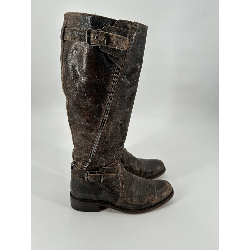 SENDRA Tall Distressed Crackle‎ Finish Leather Women's Riding Boots Size 7.5 BRW